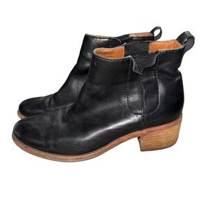 Kork-Ease Black Leather Ankle Boots Block Heel Side Zip Women's Size 8M‎